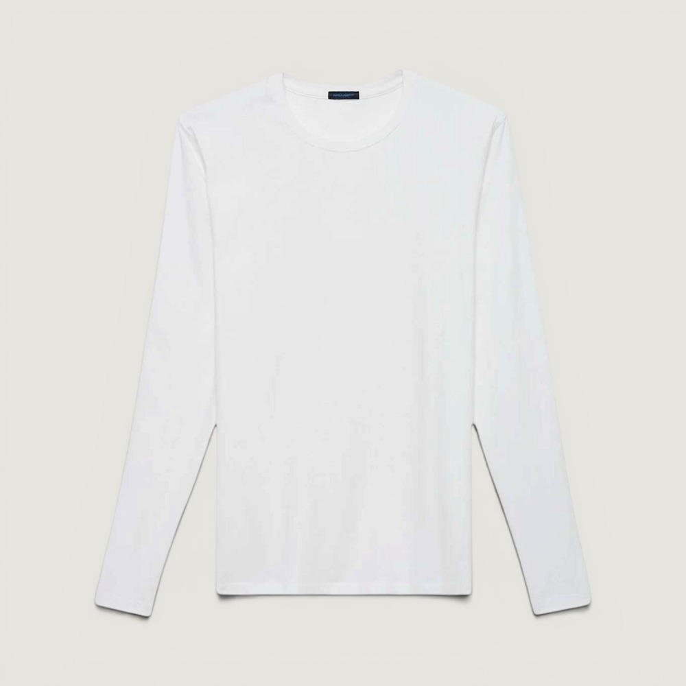 Patrick Assaraf Long Sleeve Pima Cotton Tee White Large